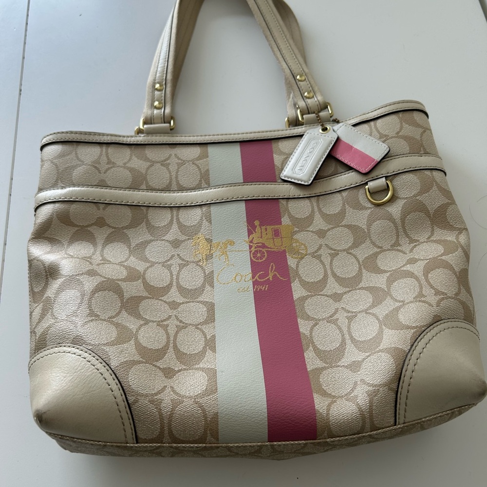 Coach Beige, Pink and White Purse